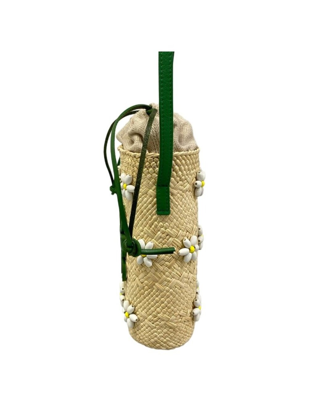 Loewe Shoulder Bag Square Pocket Ivory Green Multi Beads Flower Drawstring Braid - Picture 4 of 15